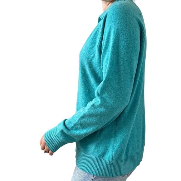 Lands Ends Womens Teal Blue 100% Cashmere Soft V Neck Collared Sweater Sz XL - Picture 6 of 8